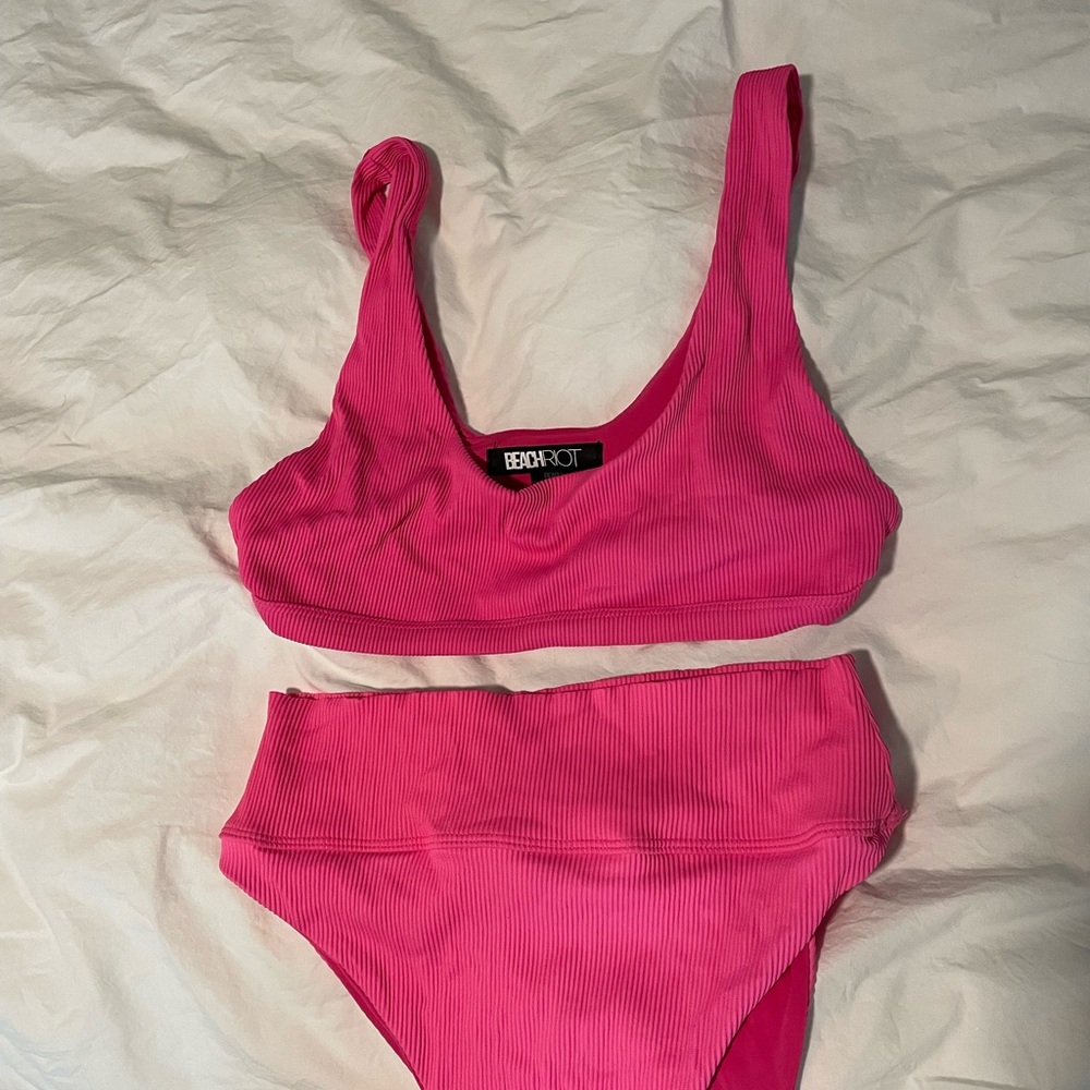 Beach riot hot pink ribbed bikini